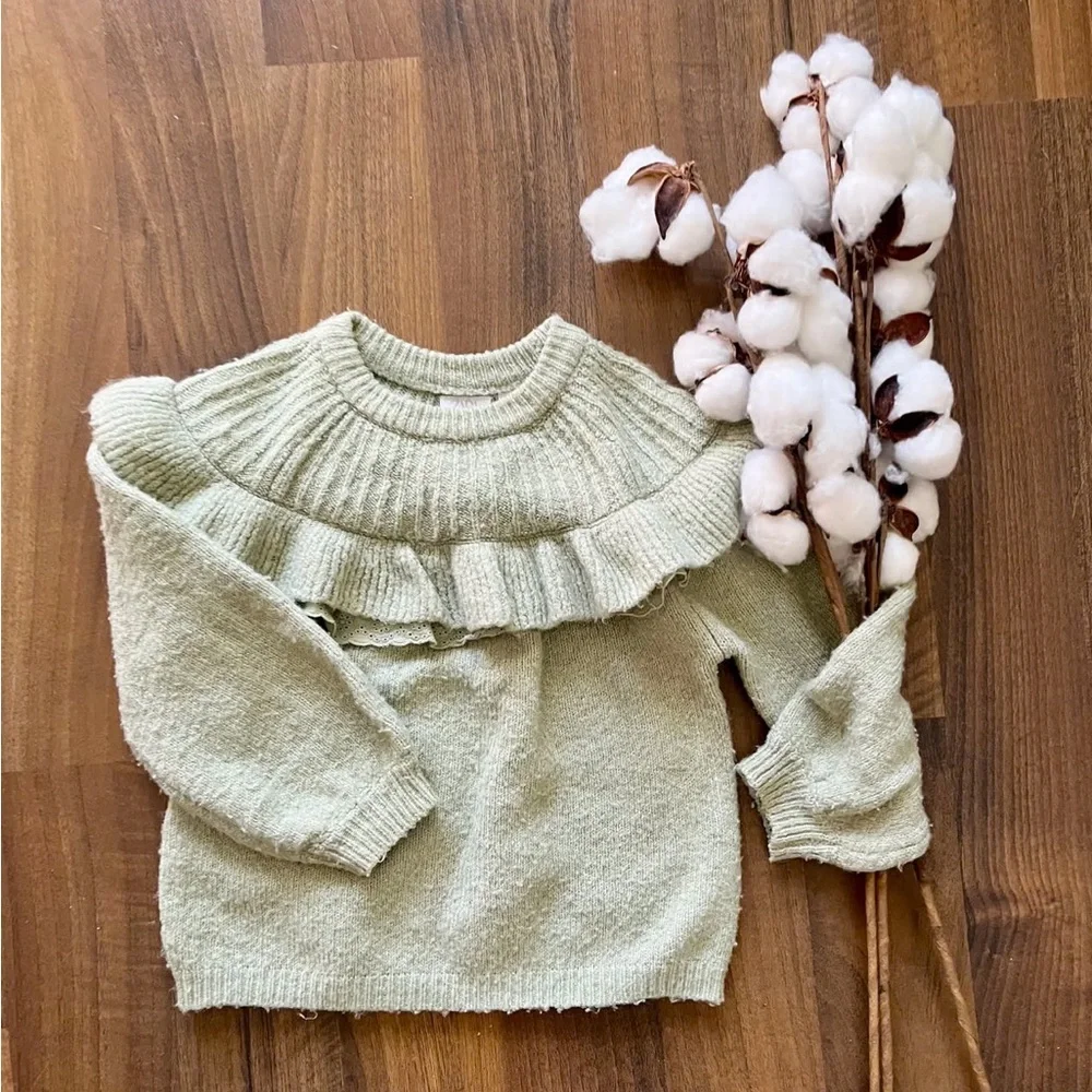 Zara Ruffle Collar Sweater in Green size 2-3 years